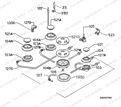 Взрыв-схема плиты (духовки) Rex PBL64UV - Схема узла Functional parts 267